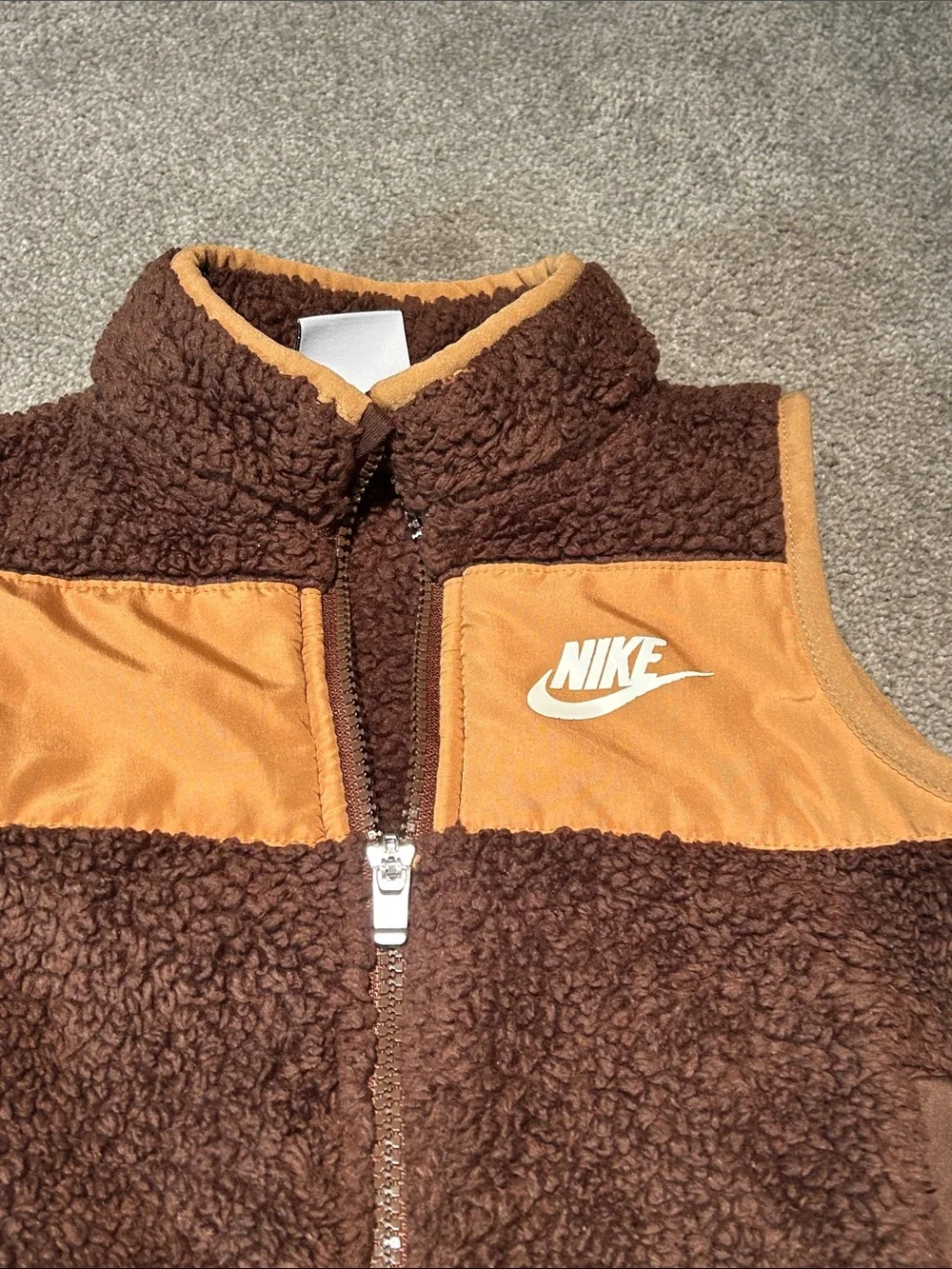 Nike Brown and Tan Sherpa Fleece Vest
